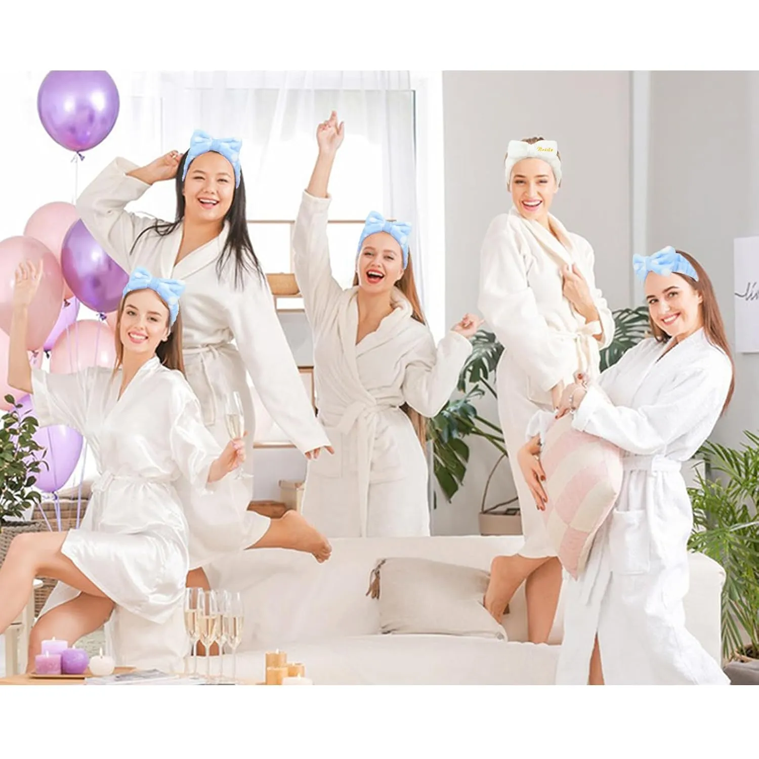 Jaciya Spa Makeup Headband for Washing Face White Bride Headband Blue Polka Dot Bridesmaid Headbands 8 Packs Bachelorette Party Favors Bridal Shower Gifts Wedding Hair Accessories