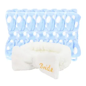 Jaciya Spa Makeup Headband for Washing Face White Bride Headband Blue Polka Dot Bridesmaid Headbands 8 Packs Bachelorette Party Favors Bridal Shower Gifts Wedding Hair Accessories