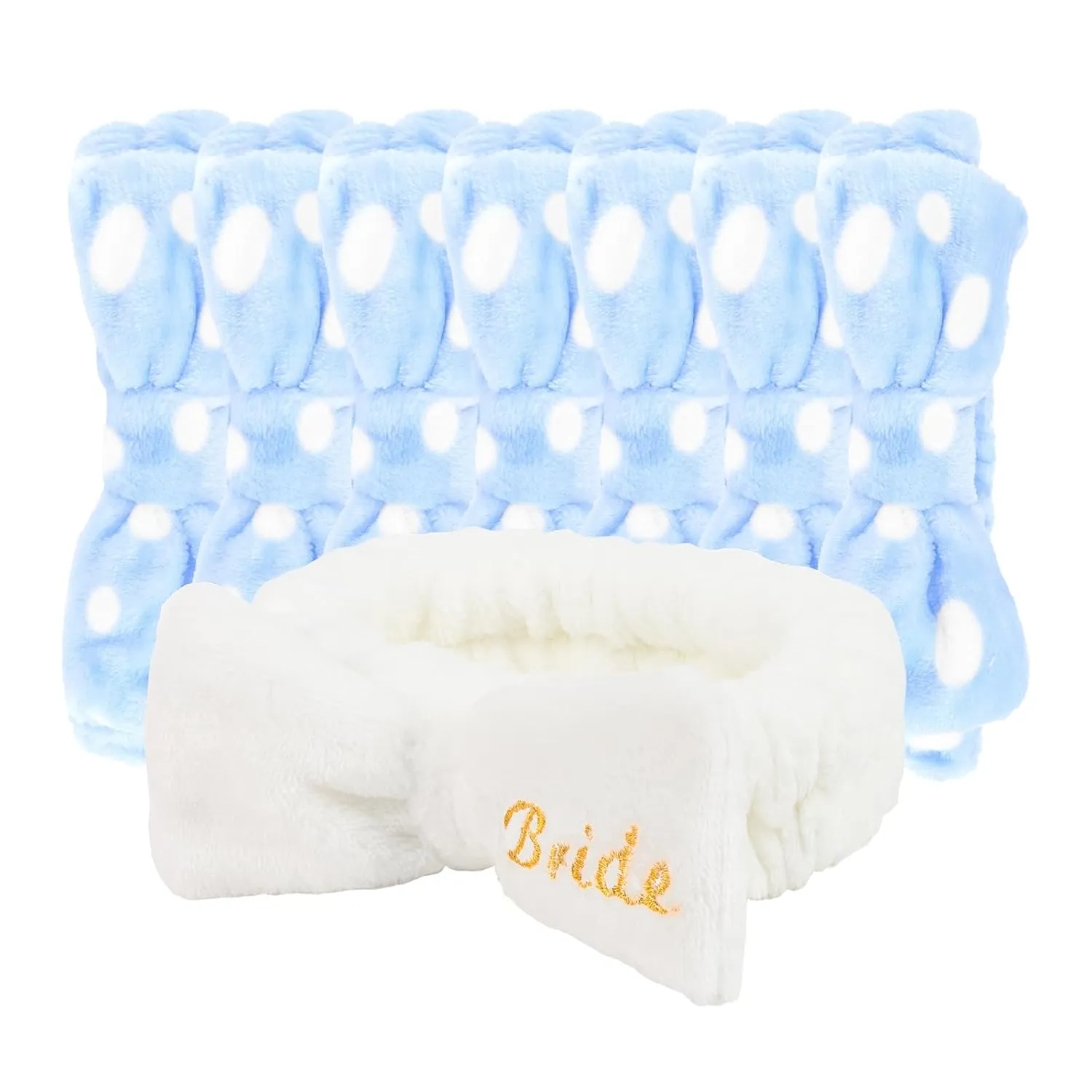 Jaciya Spa Makeup Headband for Washing Face White Bride Headband Blue Polka Dot Bridesmaid Headbands 8 Packs Bachelorette Party Favors Bridal Shower Gifts Wedding Hair Accessories