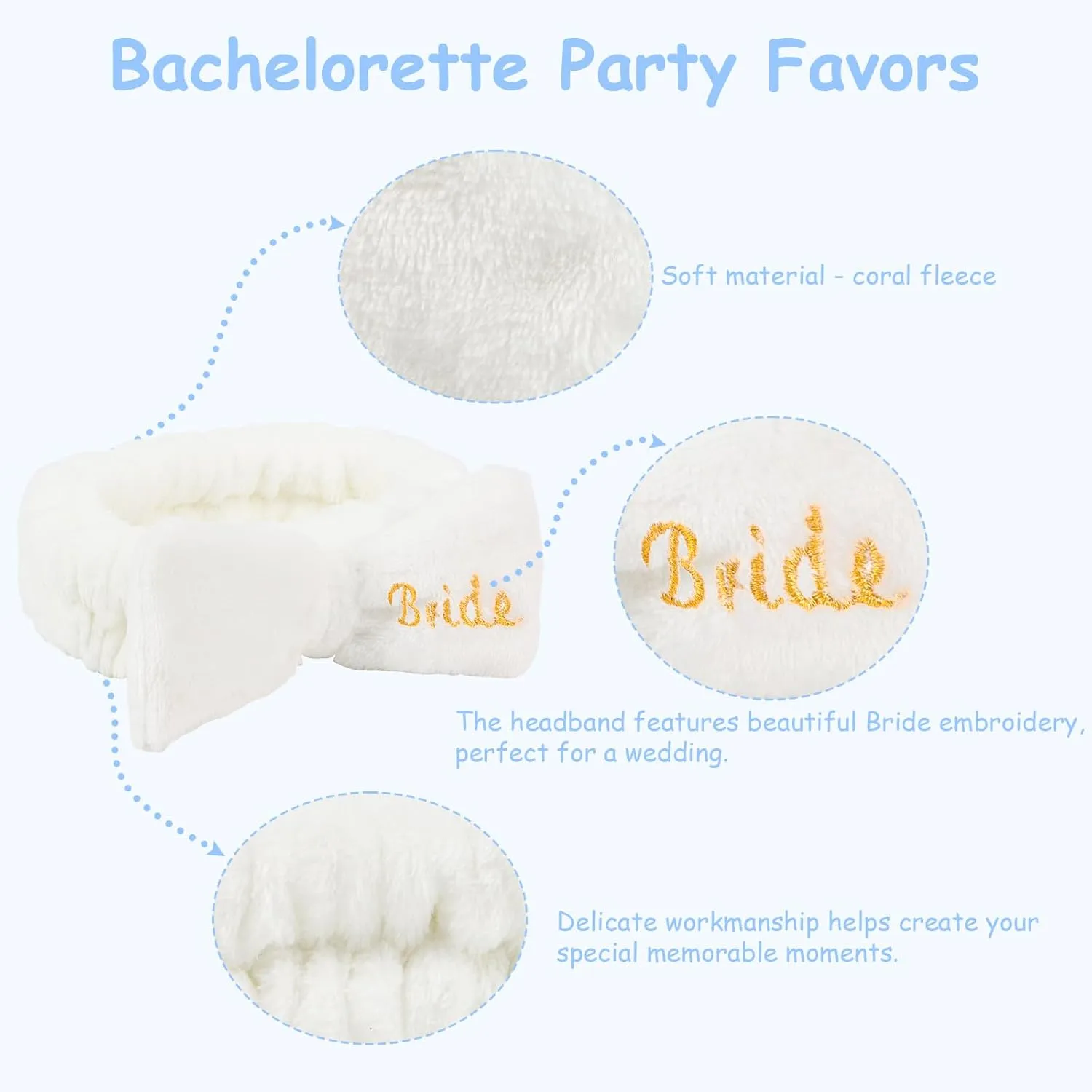 Jaciya Spa Makeup Headband for Washing Face White Bride Headband Blue Polka Dot Bridesmaid Headbands 8 Packs Bachelorette Party Favors Bridal Shower Gifts Wedding Hair Accessories
