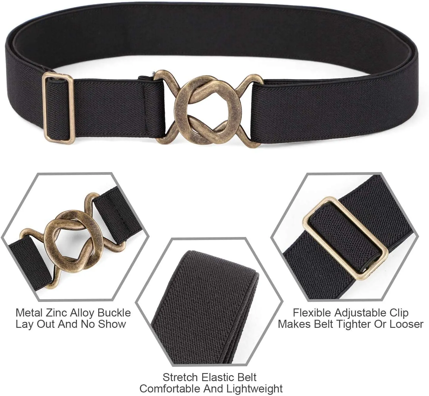 JASGOOD Women No Show Stretch Belt Adjustable Elastic Web Belt with Flat Buckle for Jeans Pants Casual Belts