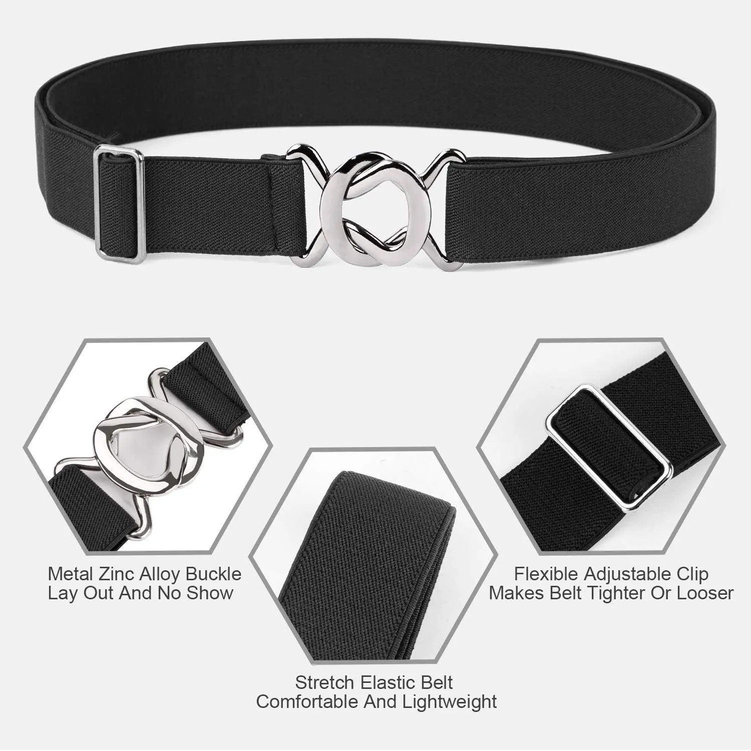 JASGOOD Women No Show Stretch Belt Adjustable Elastic Web Belt with Flat Buckle for Jeans Pants Casual Belts