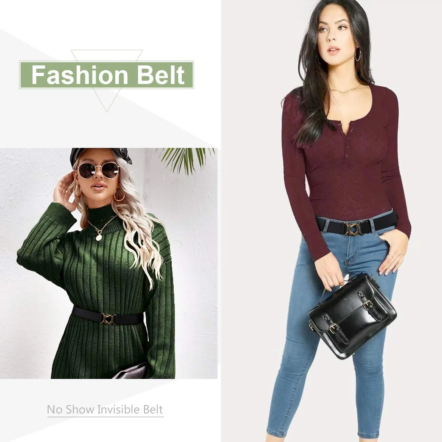 JASGOOD Women No Show Stretch Belt Adjustable Elastic Web Belt with Flat Buckle for Jeans Pants Casual Belts