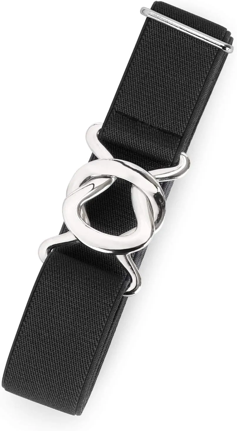 JASGOOD Women No Show Stretch Belt Adjustable Elastic Web Belt with Flat Buckle for Jeans Pants Casual Belts