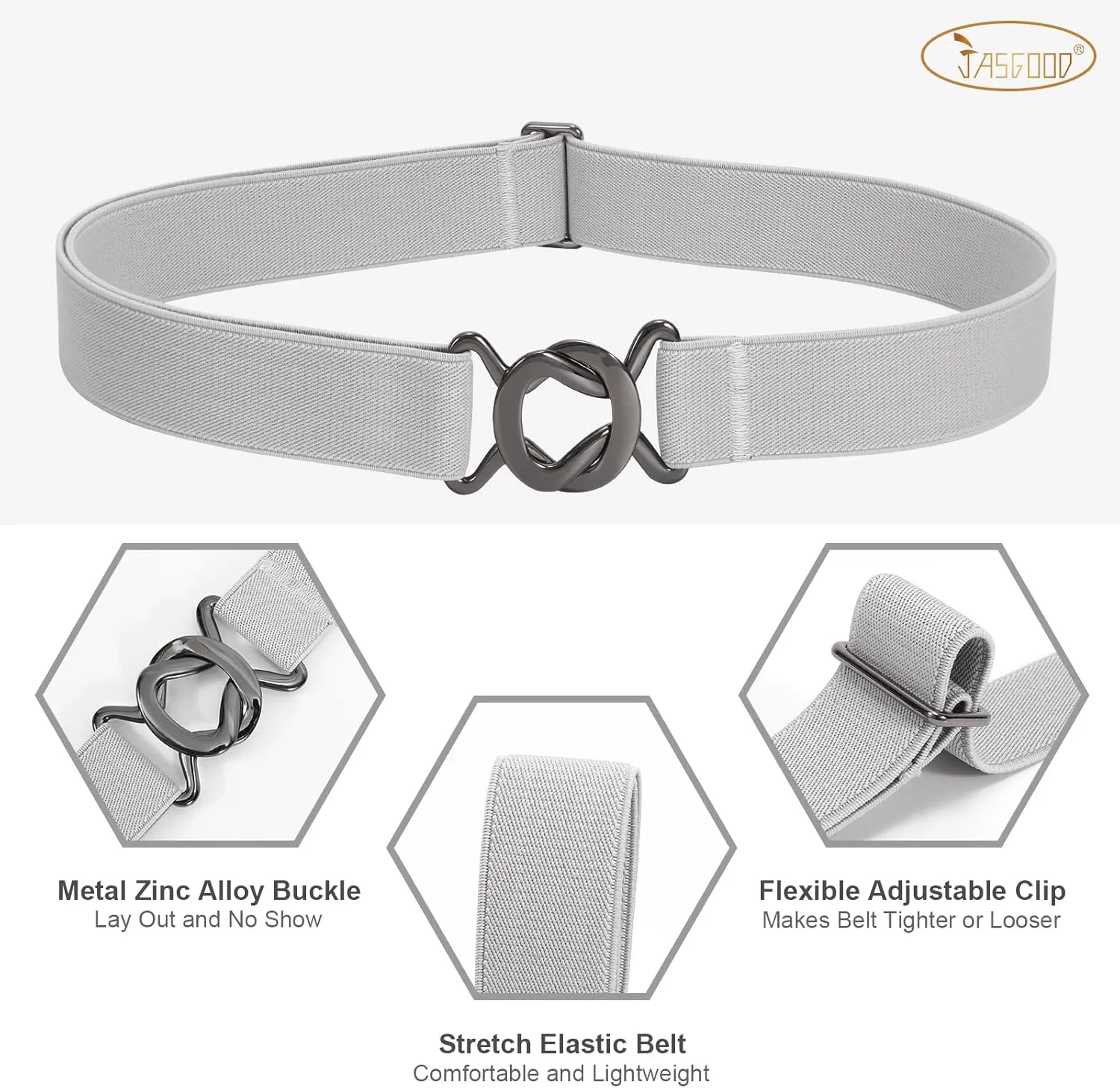 JASGOOD Women No Show Stretch Belt Adjustable Elastic Web Belt with Flat Buckle for Jeans Pants Casual Belts
