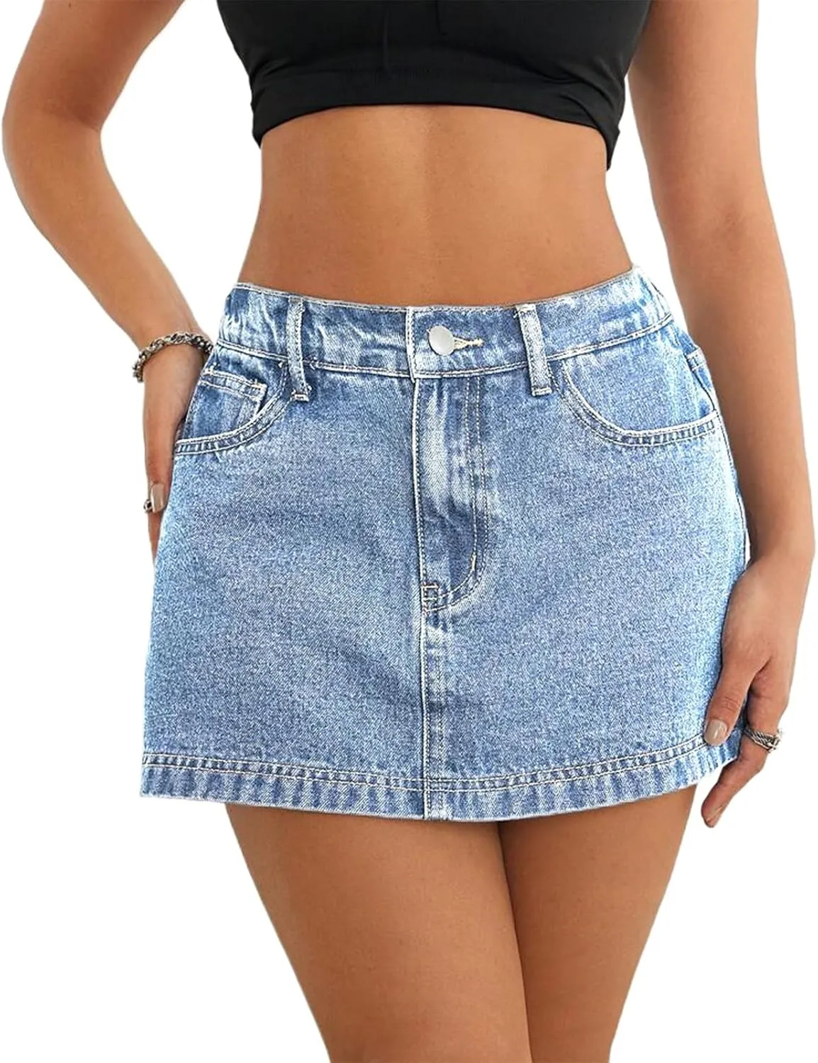 Jean Skorts for Woman Trendy High Waisted Stretchy Y2k Mini Skirt Denim Shorts Skort