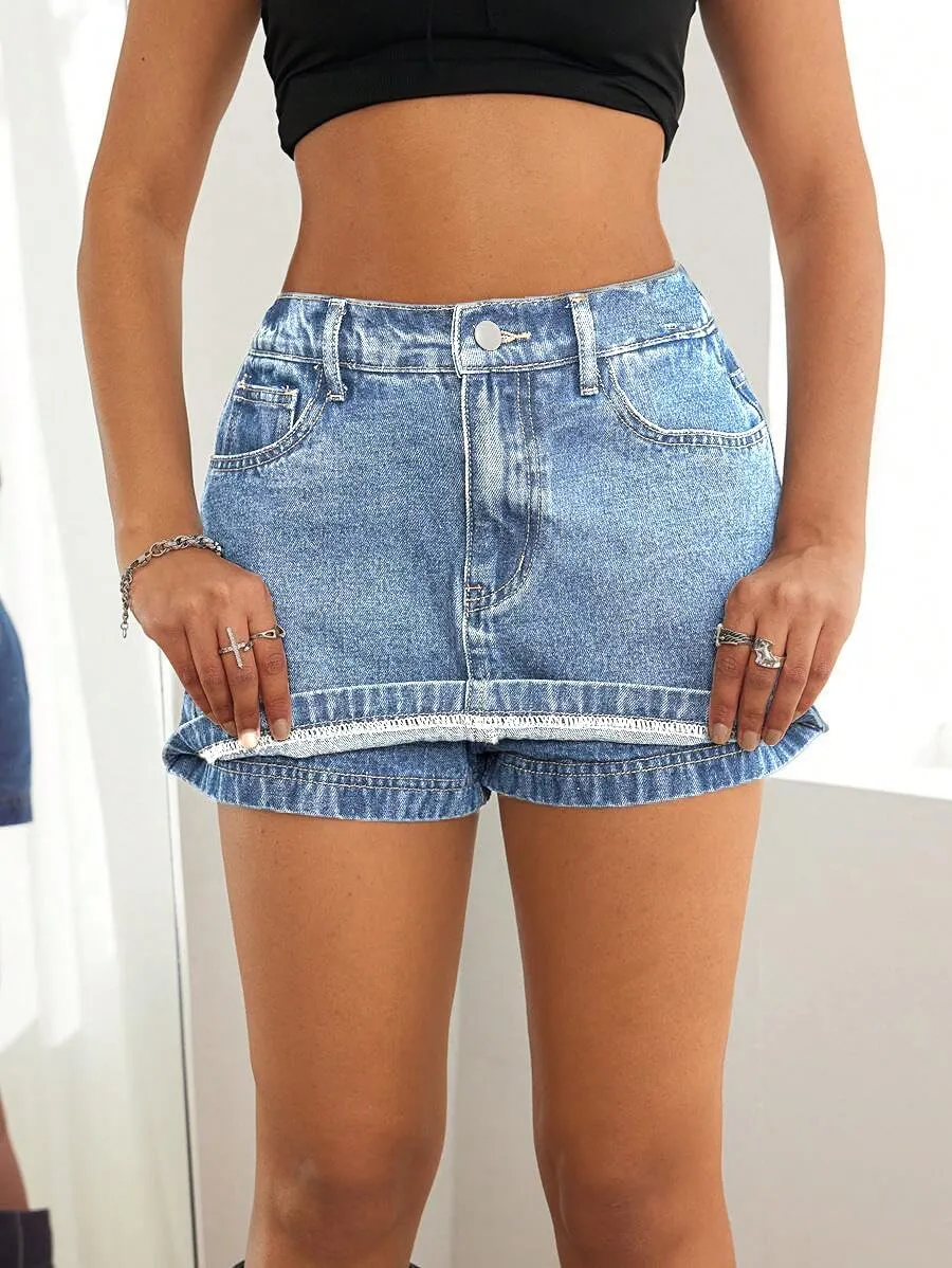 Jean Skorts for Woman Trendy High Waisted Stretchy Y2k Mini Skirt Denim Shorts Skort