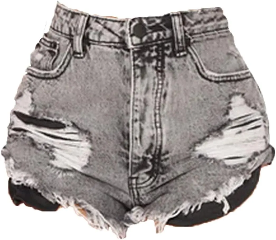 JEKE-DG Women's Ripped Denim Shorts High Waisted Raw Hem Distressed Jean Shorts Frayed Skinny Casual Jeans Shorts