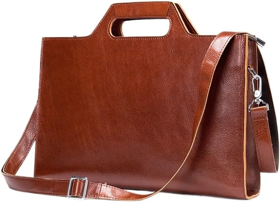 JSEIAJB Vintage Top Layer Cowhide Crossbody Shoulder Bag Crazy Horse Leather Briefcase Laptop Bag