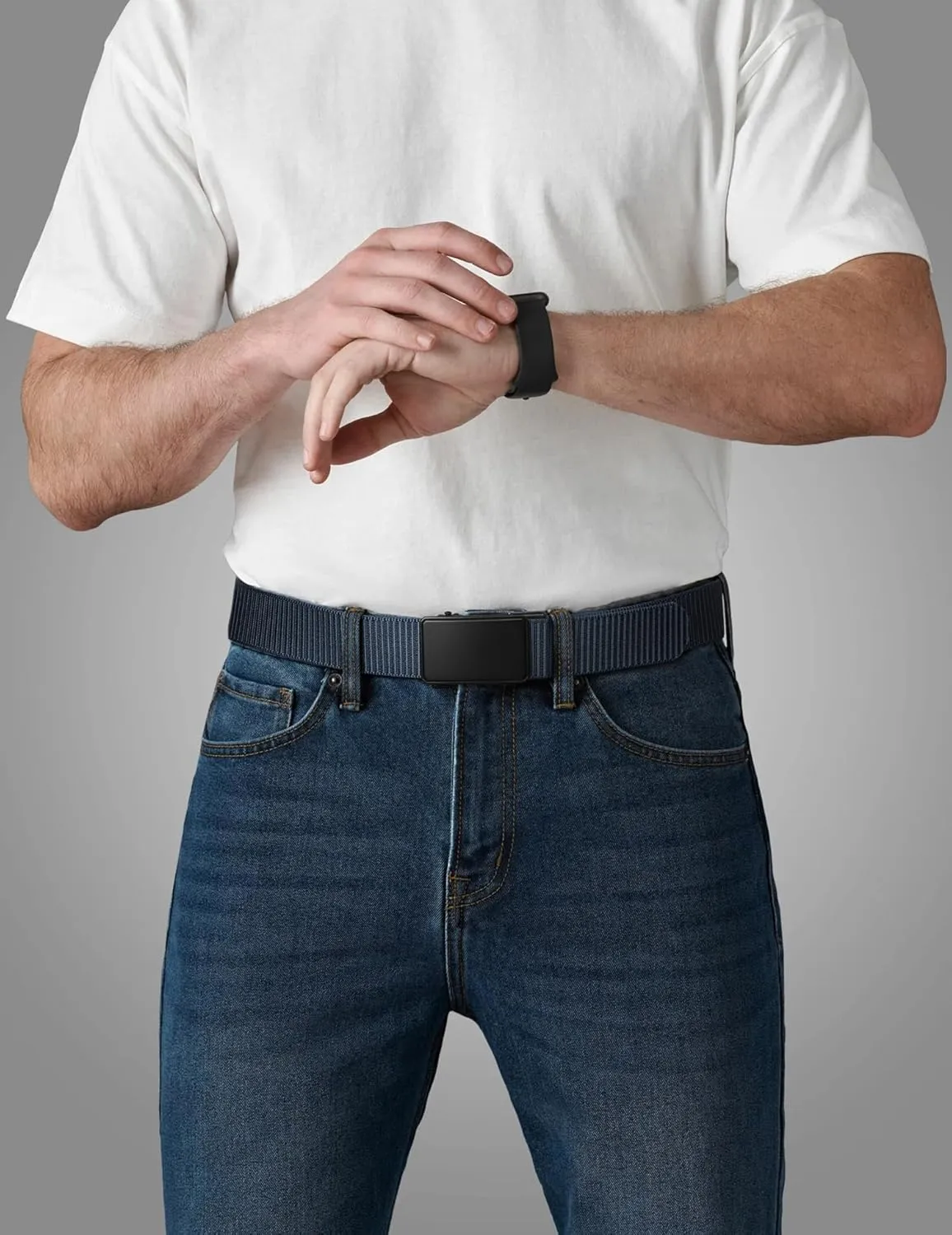 JUKMO Men's 1.5" Nylon Ratchet Belt, Casual Web Click Belt with Slide Buckle for Jeans, No Holes Adjustable Trim to Fit