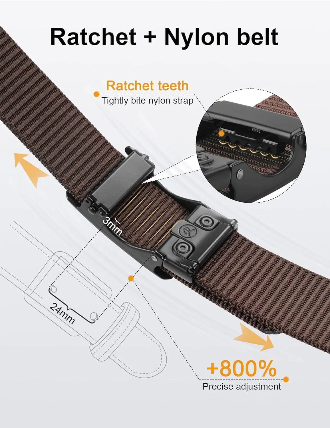 JUKMO Men's 1.5" Nylon Ratchet Belt, Casual Web Click Belt with Slide Buckle for Jeans, No Holes Adjustable Trim to Fit