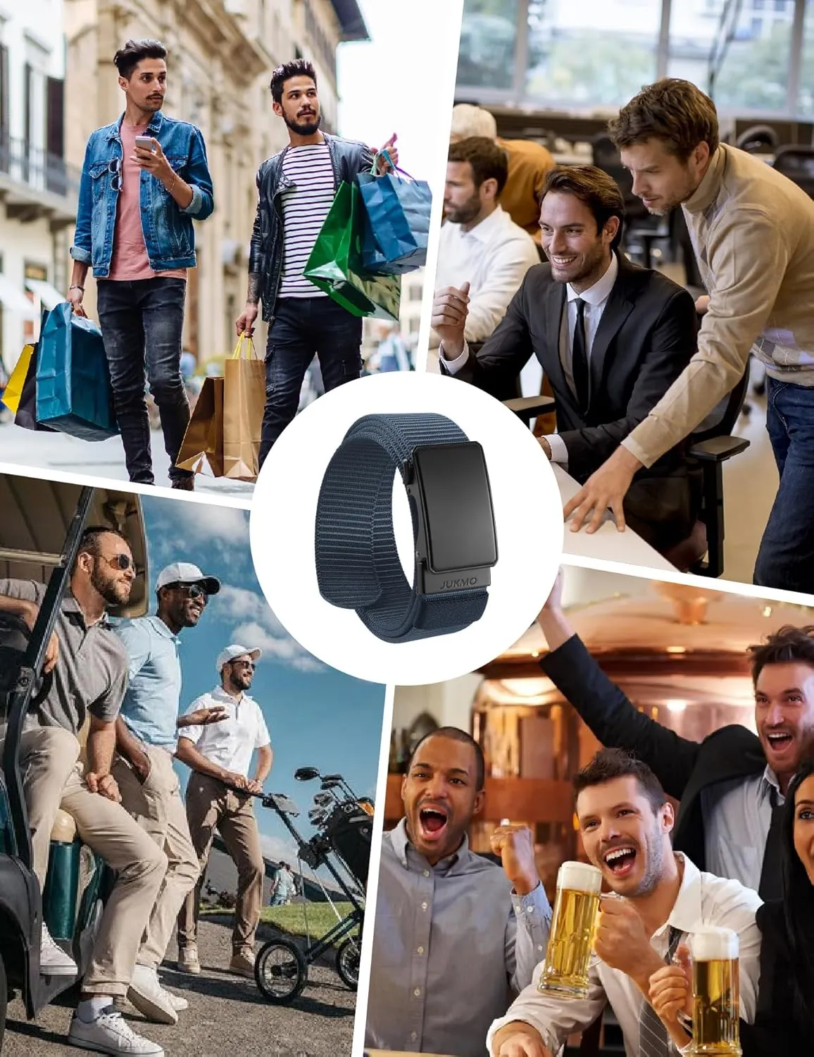 JUKMO Men's 1.5" Nylon Ratchet Belt, Casual Web Click Belt with Slide Buckle for Jeans, No Holes Adjustable Trim to Fit