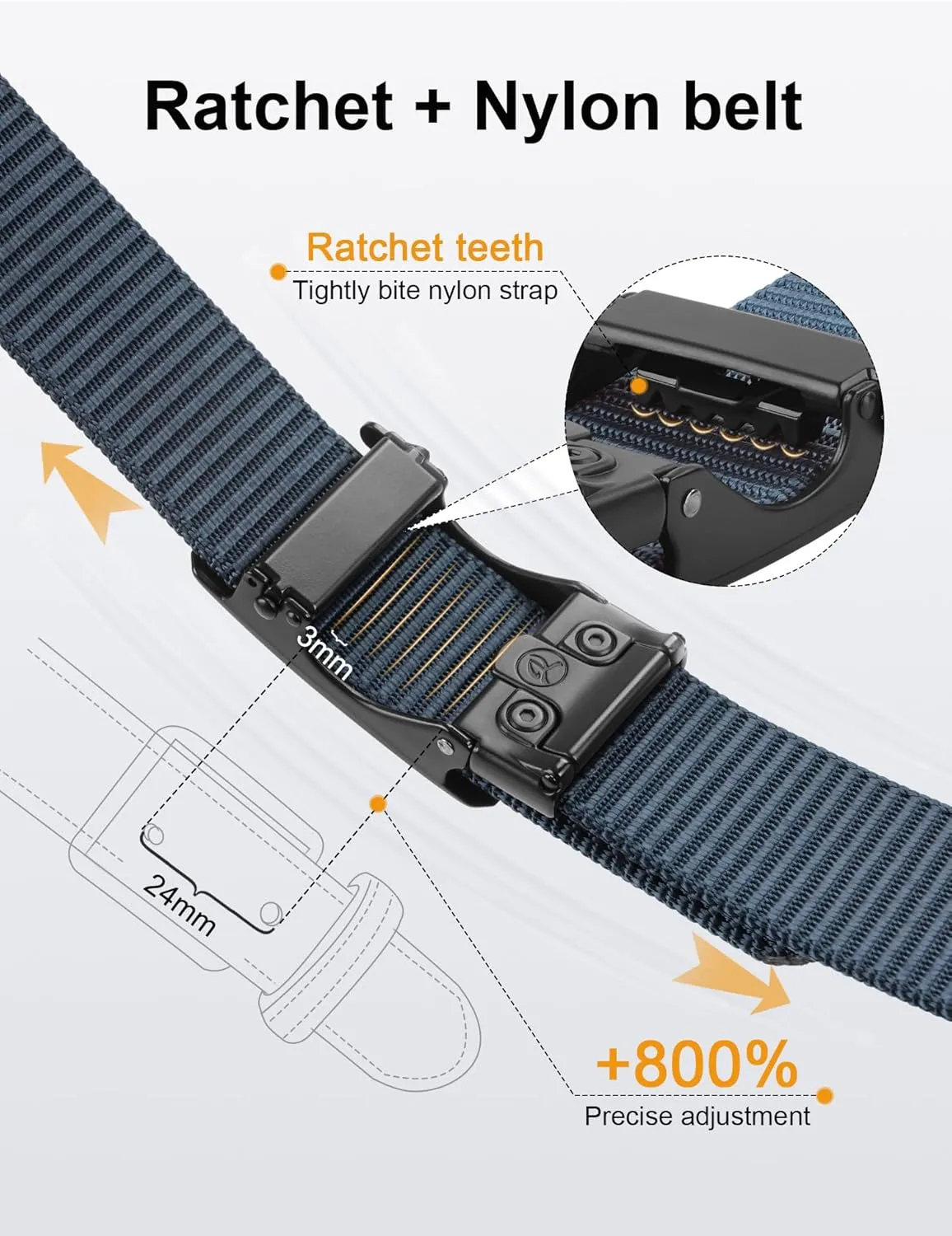 JUKMO Men's 1.5" Nylon Ratchet Belt, Casual Web Click Belt with Slide Buckle for Jeans, No Holes Adjustable Trim to Fit
