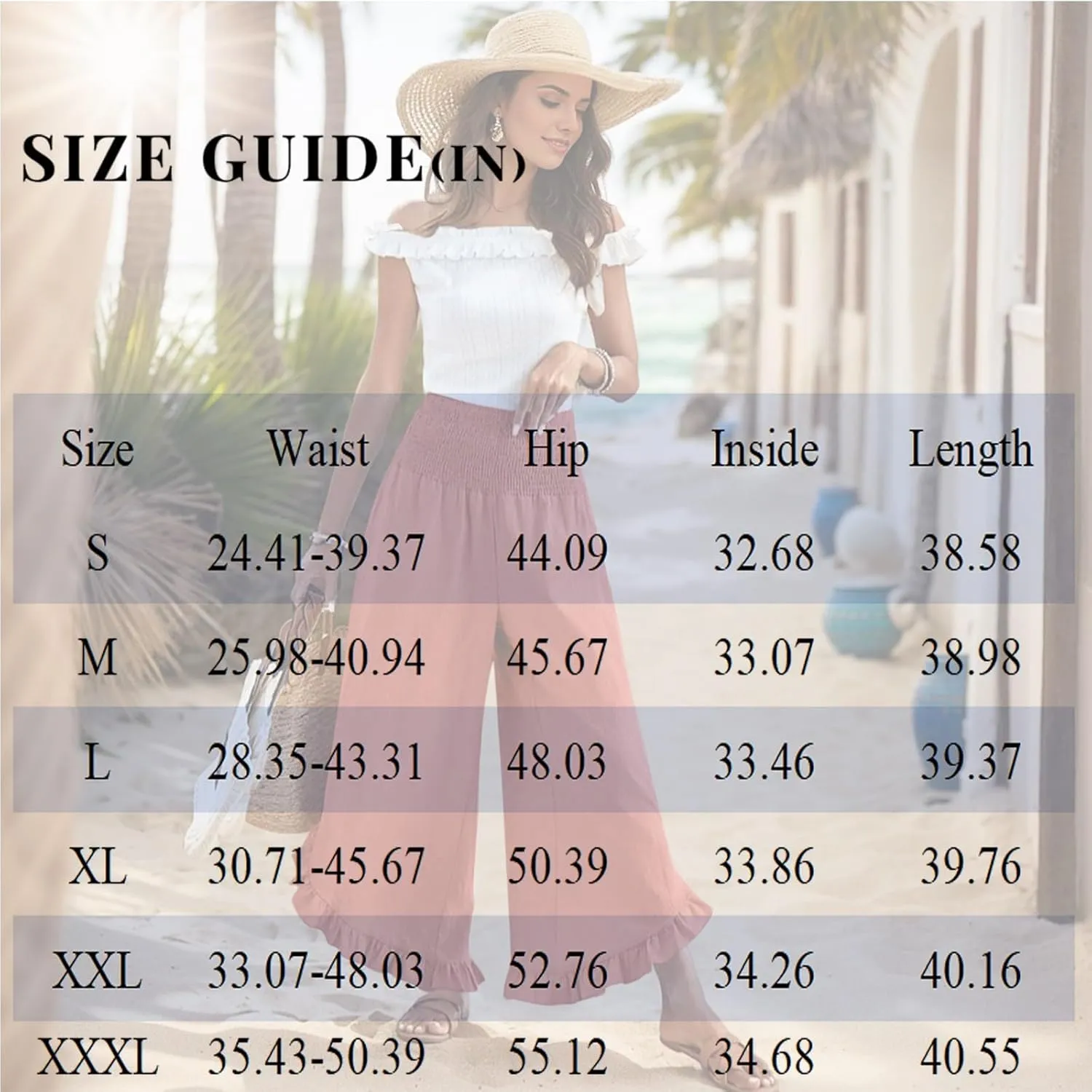 KIKX0DE Women's Wide Leg Linen Palazzo Pants Flowy Summer High Waisted Beach Casual Lightweight Trousers with Pockets