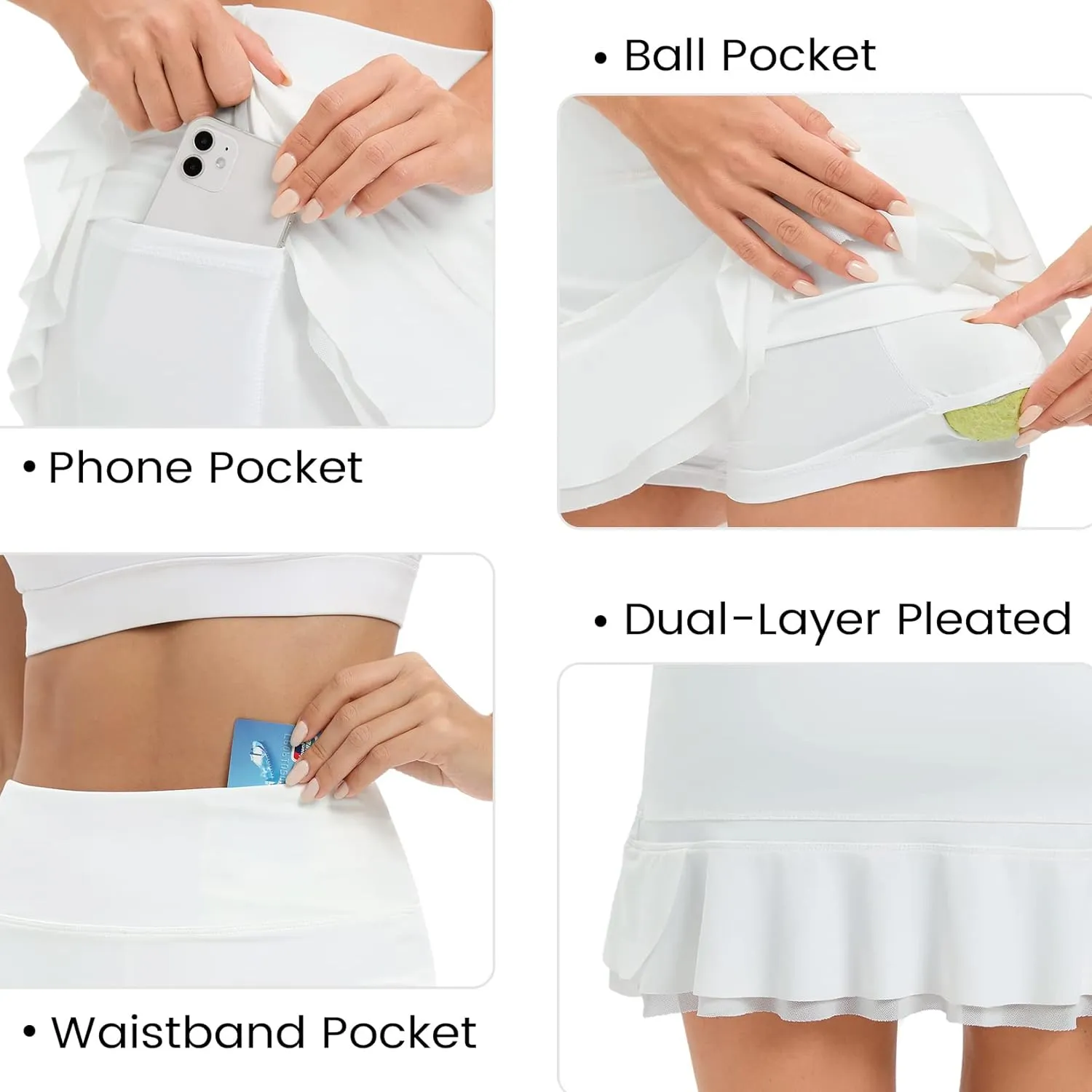 KOJOOIN Women Athletic Tennis Skirt Pleated Ruffle Hem High Waisted Golf Skirts with Pockets Shorts Running Workout