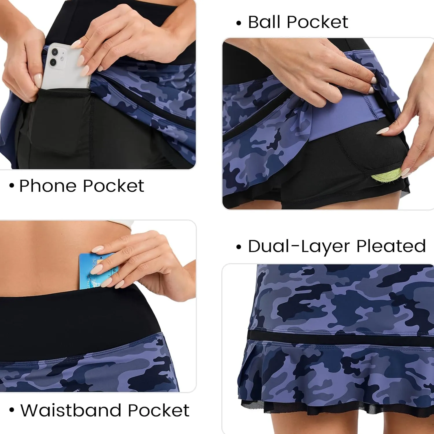KOJOOIN Women Athletic Tennis Skirt Pleated Ruffle Hem High Waisted Golf Skirts with Pockets Shorts Running Workout