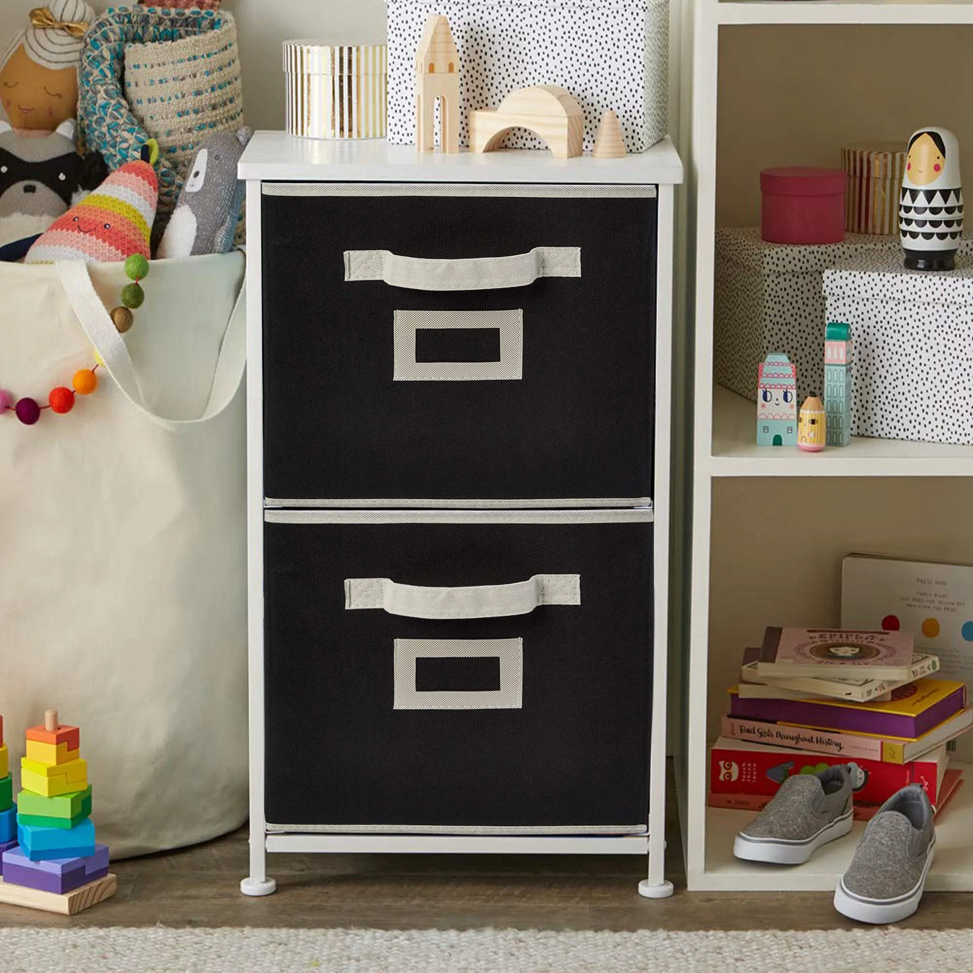 Kuber Industries KUBMART1853 Non Woven Fabric 2 Pieces Foldable Small Size Storage Cube Toy, Books, Shoes Storage Box with Handle, Extra Small (Black) Square