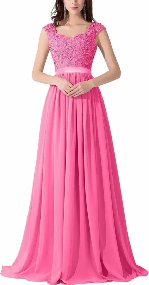 Lace Appliques Bridesmaid Dresses for Women Long Chiffon V Neck Prom Dress A-line Formal Evening Party Gowns