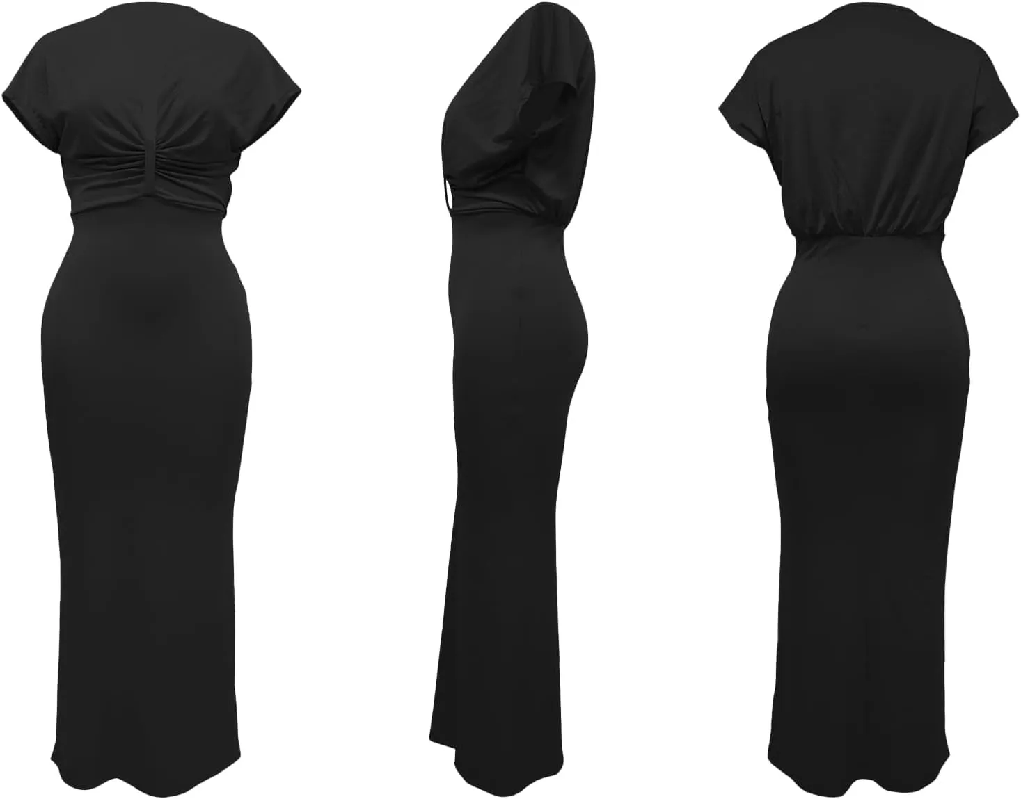 LAJIOJIO Women's Elegant Bodycon Maxi Dresses V Neck Short Sleeve Slit Long Evening Dress