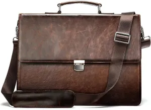 Leather Briefcase for Men Carrying Briefcase Vintage Messenger Bag Large Capacity Single Shoulder Crossbody Briefcase