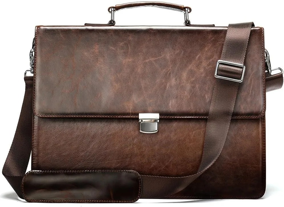 Leather Briefcase for Men Carrying Briefcase Vintage Messenger Bag Large Capacity Single Shoulder Crossbody Briefcase