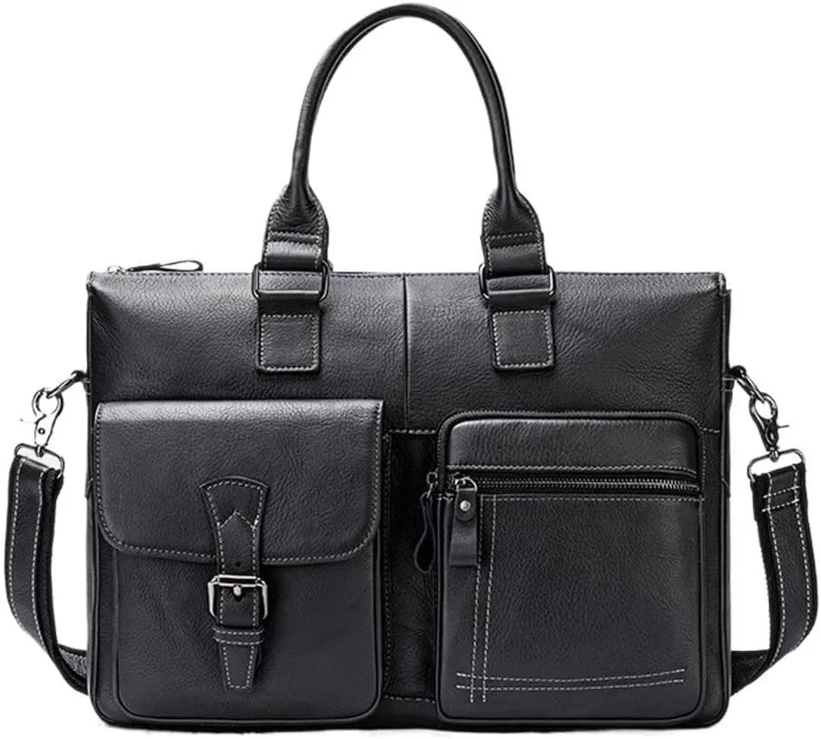 Leather Briefcase for Men Laptop Bag Men's Large Capacity Single Shoulder Top Layer Cowhide Business Briefcase