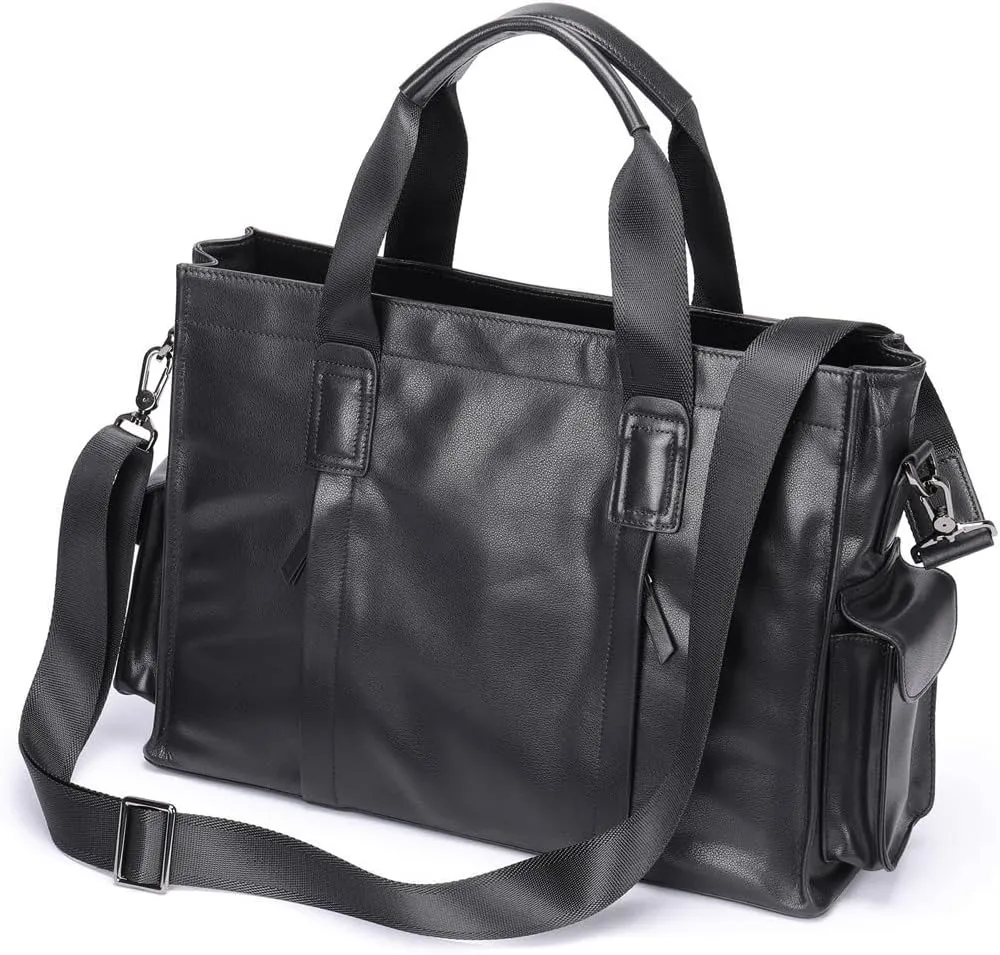 Leather Briefcase for Men Leather Crossbody Bag Carrying Tote Large Capacity Briefcase Horizontal Computer Bag