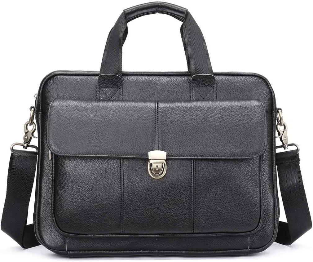Leather Briefcase for Men Vintage Tote Large Capacity Business Laptop Bag Portable Briefcase