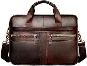 Leather Briefcase for Men Vintage Travel Business Bag Tote Large Capacity Multi-layer Computer Briefcase