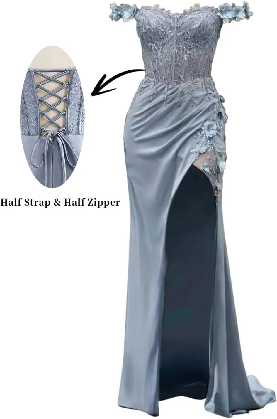Lindo Novia Satin Mermaid Prom Dresses 2025 Lace Appliques Formal Gowns Evening Dresses for Women with Slit P1012