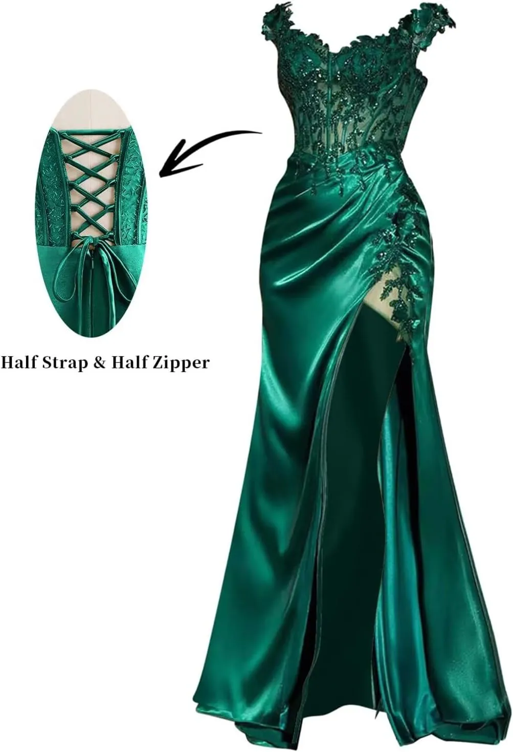 Lindo Novia Satin Mermaid Prom Dresses 2025 Lace Appliques Formal Gowns Evening Dresses for Women with Slit P1012