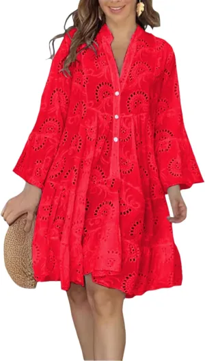 Linen Summer Dress for Women 2025 Boho Beach Vacation Outfit Smocked Wrap Maxi Sundress Plus