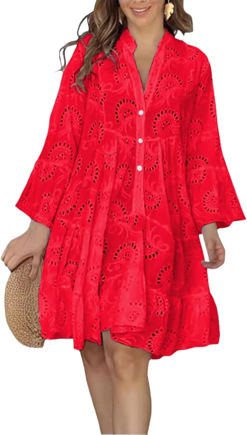 Linen Summer Dress for Women 2025 Boho Beach Vacation Outfit Smocked Wrap Maxi Sundress Plus