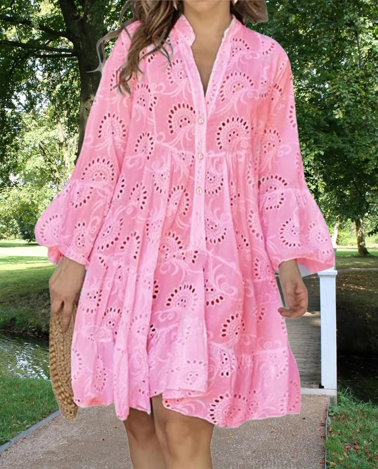 Linen Summer Dress for Women 2025 Boho Beach Vacation Outfit Smocked Wrap Maxi Sundress Plus