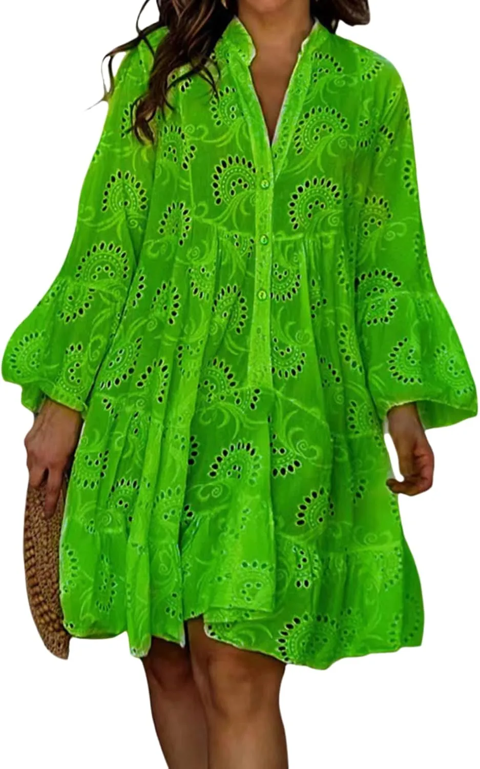 Linen Summer Dress for Women 2025 Boho Beach Vacation Outfit Smocked Wrap Maxi Sundress Plus