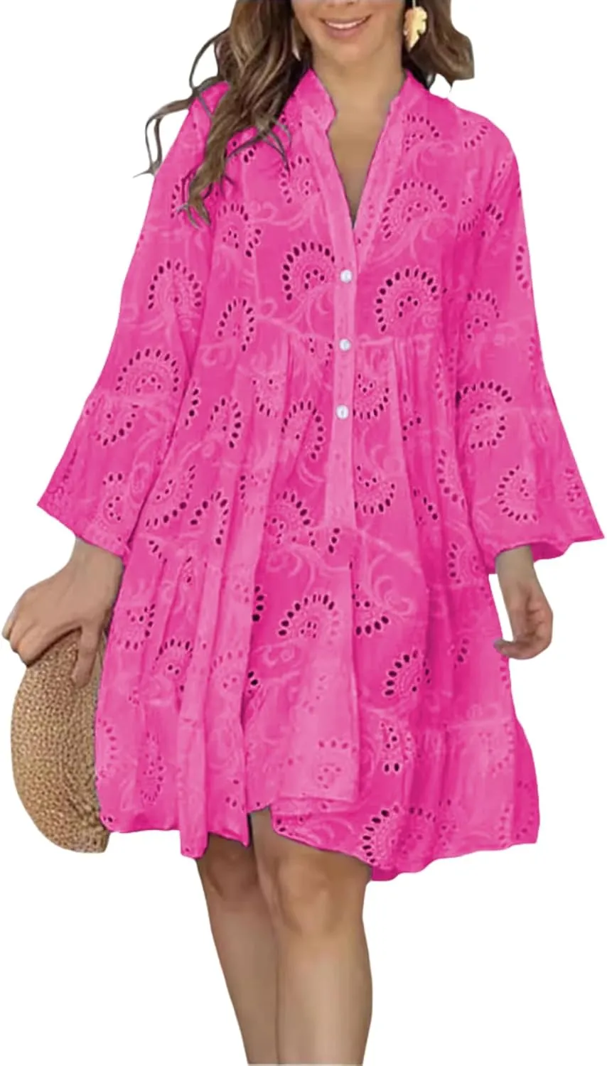 Linen Summer Dress for Women 2025 Boho Beach Vacation Outfit Smocked Wrap Maxi Sundress Plus