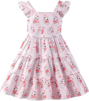 Little Girls Summer Dress - Flutter Sleeve Swing Tiered Sundress Toddler Smocked Dresses Kids Casual Outfits 2T-7T