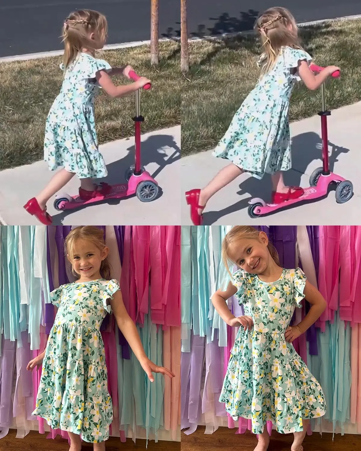 LQSZ Girls Summer Dresses with Ruffle Short Sleeve Midi Casual A-Line Twirly School Sundress Size 3-12 Years
