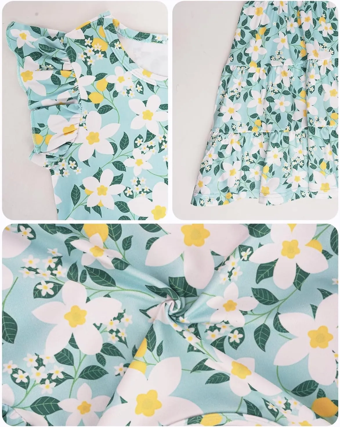 LQSZ Girls Summer Dresses with Ruffle Short Sleeve Midi Casual A-Line Twirly School Sundress Size 3-12 Years