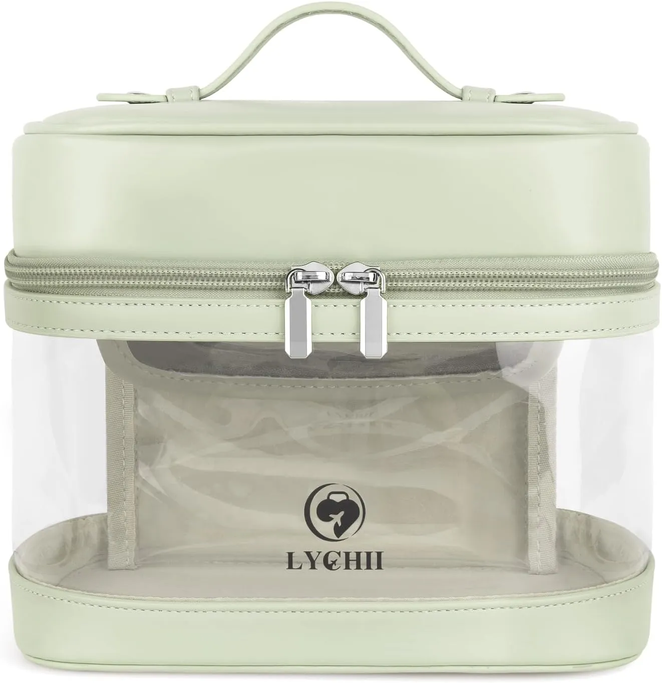 Lychii TSA Approved Toiletry Bag, Clear Travel Bag for Liquids Toiletries, Makeup Cosmetic Bag Organizer, Carry on Travel Accessories Essentials - Sage Green