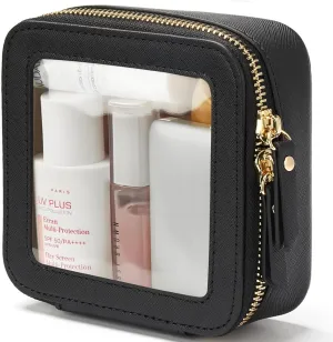 M-YOUNG Mini Clear Makeup Bag Travel Cosmetic Case Transparent Toiletry Bag with Zipper,Portable Make Up Cute Small Travel Cosmetic Bag for Women Waterproof Toiletry Bag (Black)