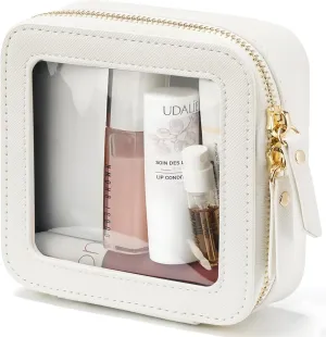 M-YOUNG Mini Clear Makeup Bag Travel Cosmetic Case Transparent Toiletry Bag with Zipper,Portable Make Up Cute Small Travel Cosmetic Bag for Women Waterproof Toiletry Bag (White)