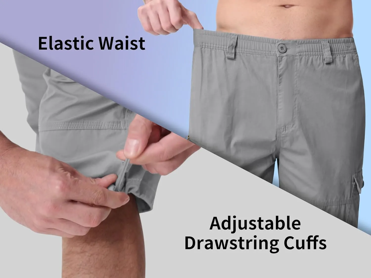MAGNIVIT Men's Capri Long Elastic Cargo Shorts Below Knee Shorts 3/4 Cotton Cargo Casual Shorts with Multi-Pockets