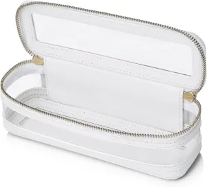 Makeup Brush Case Clear Travel Cosmetic & Toiletry Bag Slim Makeup Bag with Zipper Small Purse Organizer Car Essential Bag for Women (White, SLIM-1)