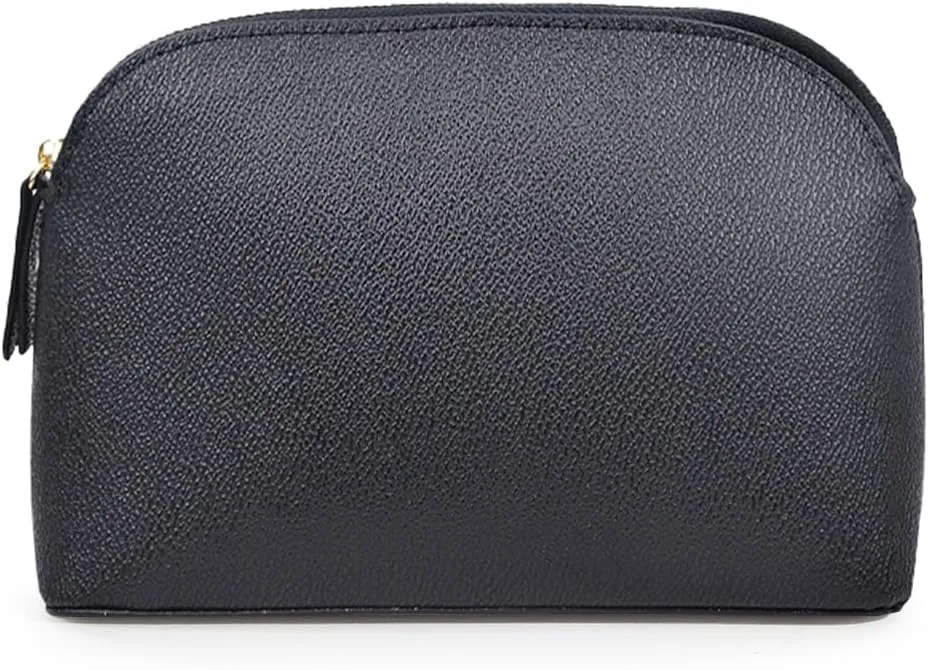 Makeup Pouch for Purse, Waterproof Cosmetic Organizer Bag Pu Leather Travel Pouch (Black)