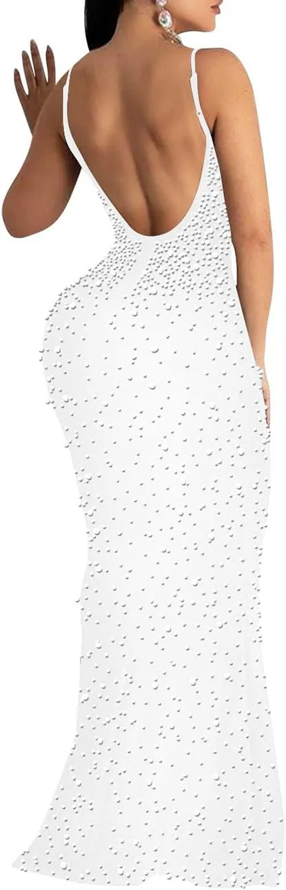 MAYFASEY Women's Sexy Elegant Rhinestone Hot Drilling Process Bodycon Dress Party Club Night Out Dress Long Evening Dresses