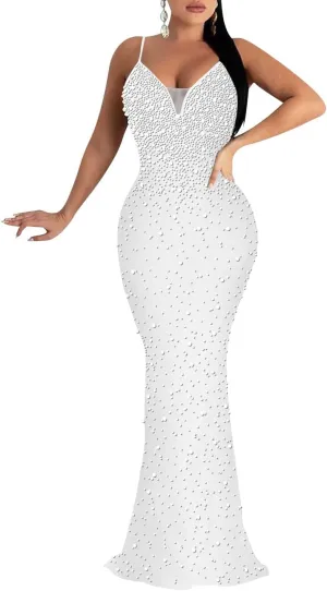MAYFASEY Women's Sexy Elegant Rhinestone Hot Drilling Process Bodycon Dress Party Club Night Out Dress Long Evening Dresses
