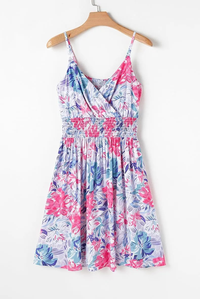 Melliflo Women Summer Dresses Floral Boho Mini Dress V Neck Spaghetti Smoked Flowy Swing Sundress Beach Dress 2025