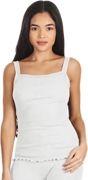 MeMoi Women's Organic Cotton Seamless Ribbed Lace Camisole