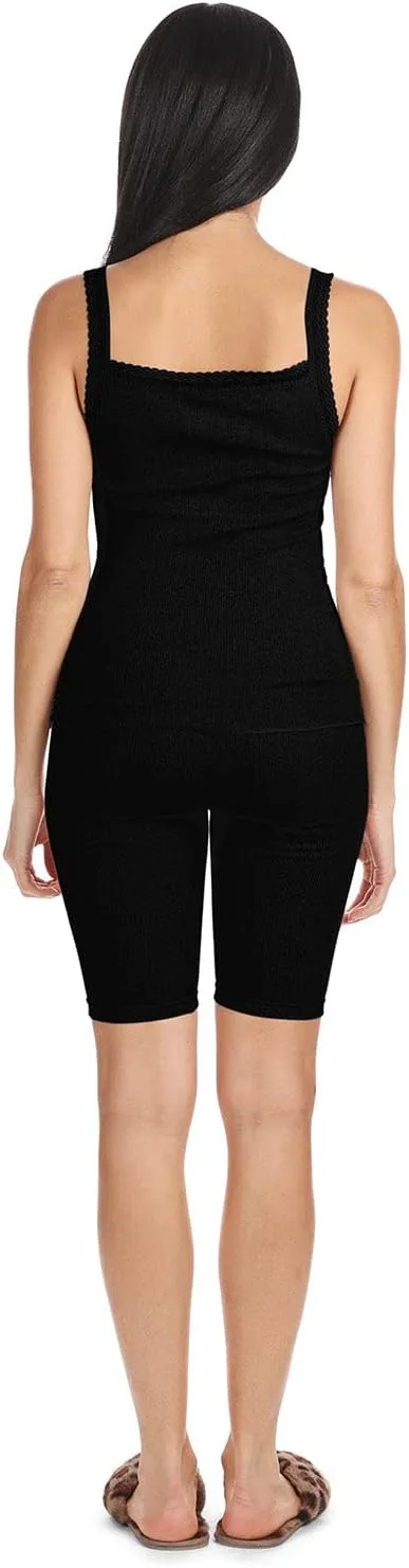 MeMoi Women's Organic Cotton Seamless Ribbed Lace Camisole